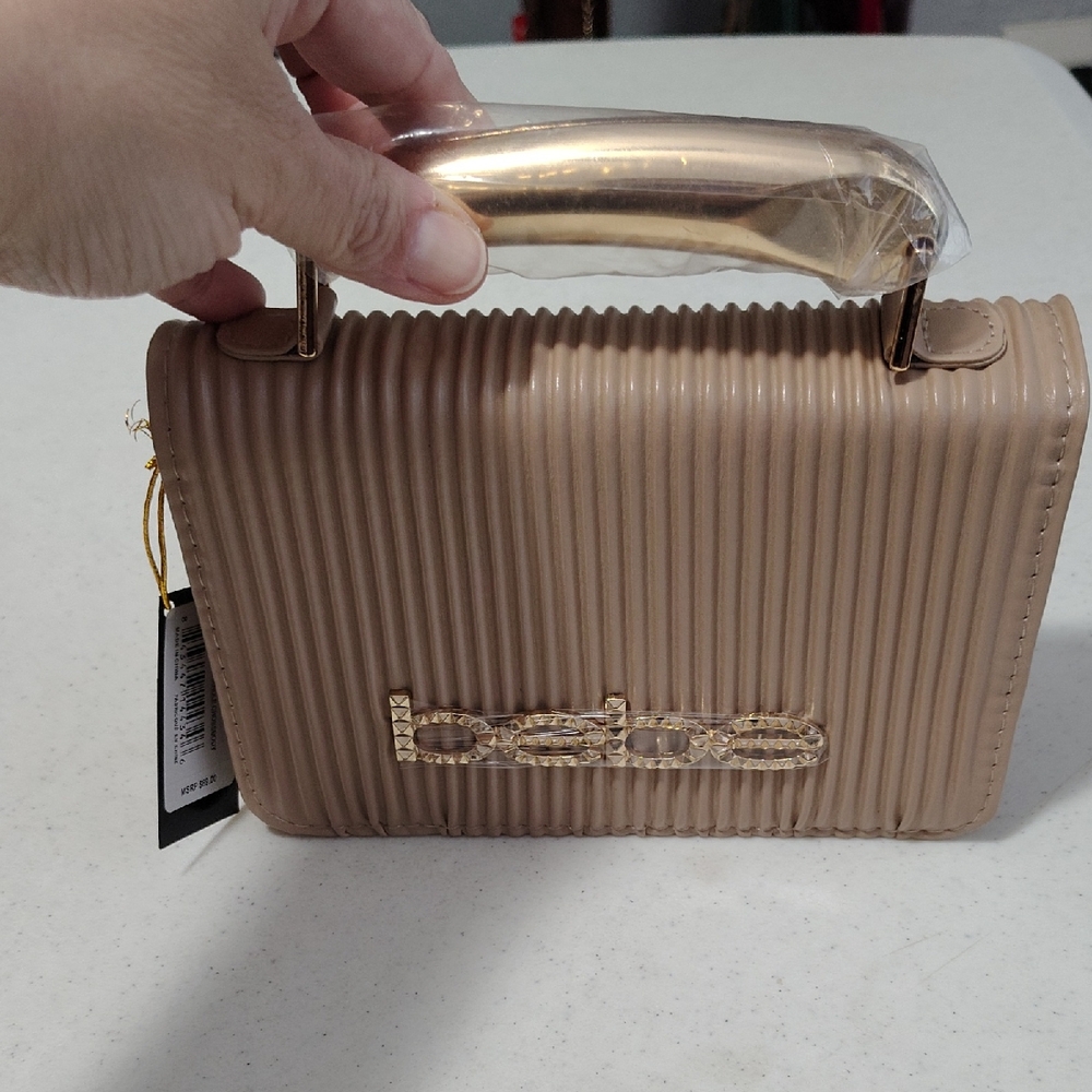 Brand New Bebe Bags Beige Top-Handle Ribbed Satchel & Crossbody